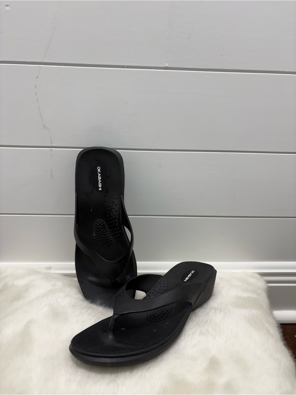 Okabashi Black Wedge Flip Flops